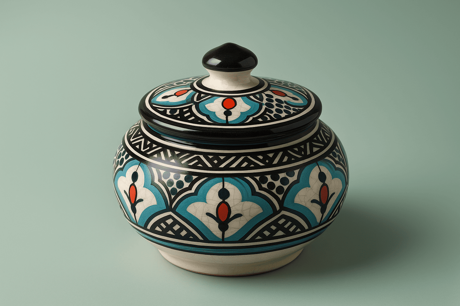 Moroccan Ceramic Trinket Jar with Lid