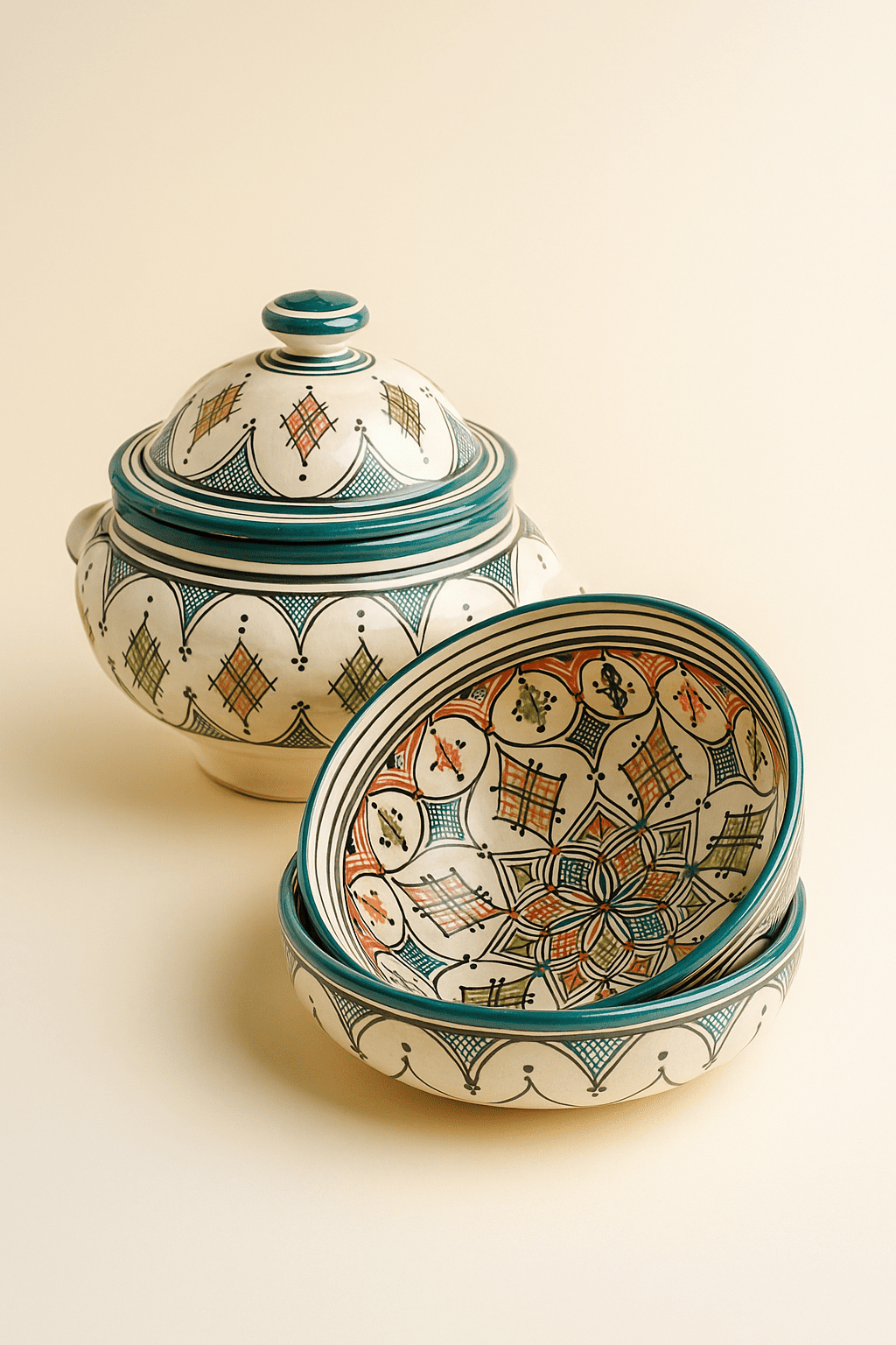 Artisan Ceramic Soup Tureen & Bowl Set 4x