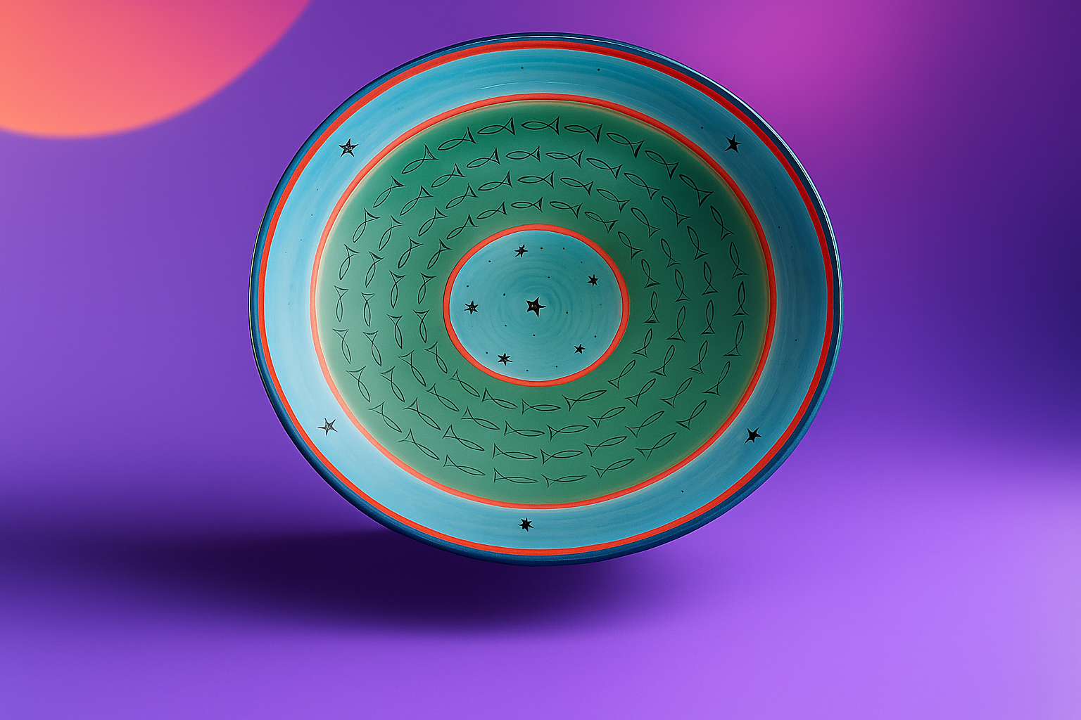 Artisan Fish Pattern Serving Bowl